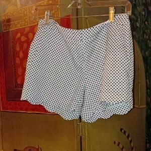 Saint Tropez West White Shorts with  Black/Gray Polka Dot Scalloped Hem